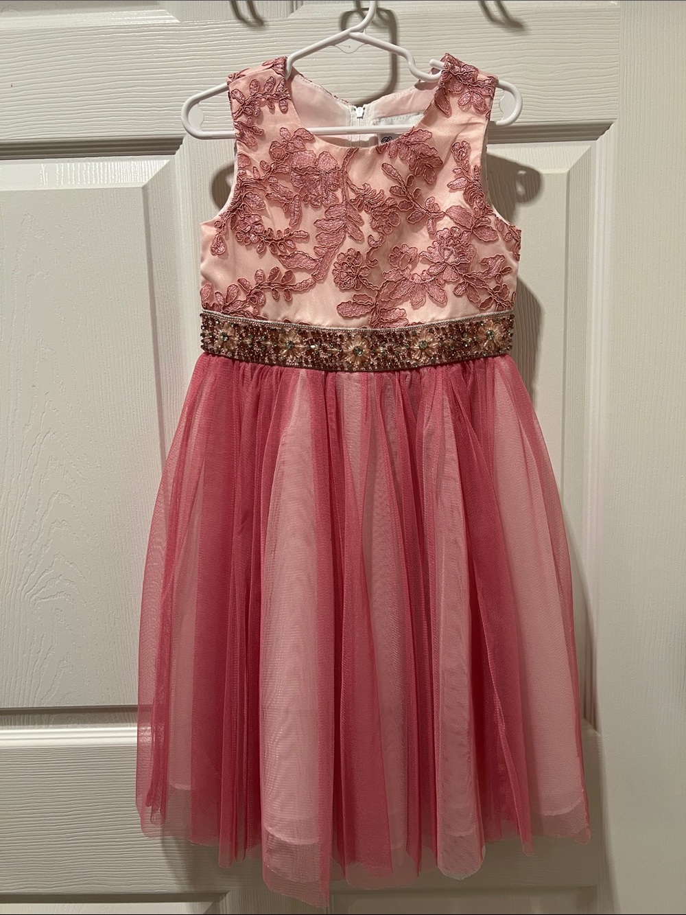 Rare Editions Rose Pink Lace Bodice Tulle Party Dress